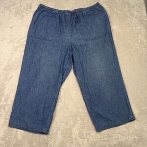 LL Bean Womens Classic Fit Pull On Denim Cropped Jeans XL Drawstring